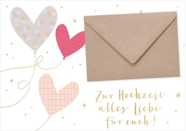 Grafik Werkstatt - Doppelkarte "Zur Hochzeit alles Liebe" Herzen