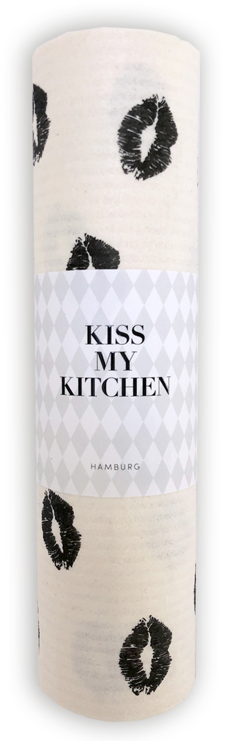 Kiss my Kitchen - Schwammtuch-Rolle Kiss white black