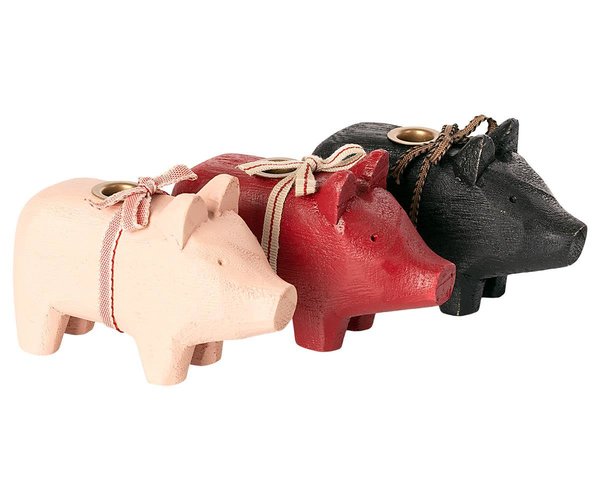 Maileg - Wooden Pig, small red