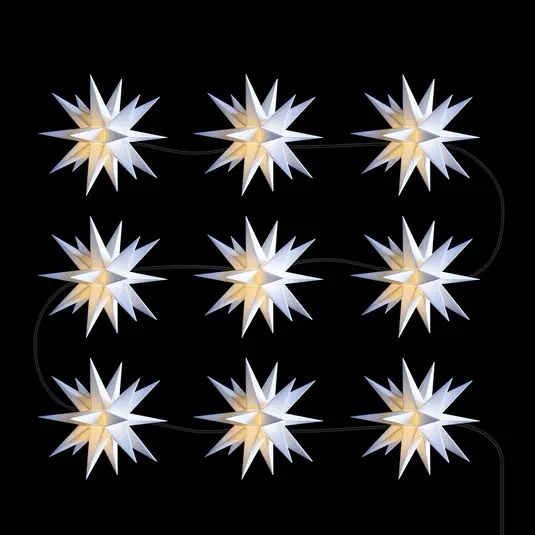 LED Sterntaler - 18-Zacken-Sternenkette, weiß, 9 Sterne, Ø 12cm, Trafo
